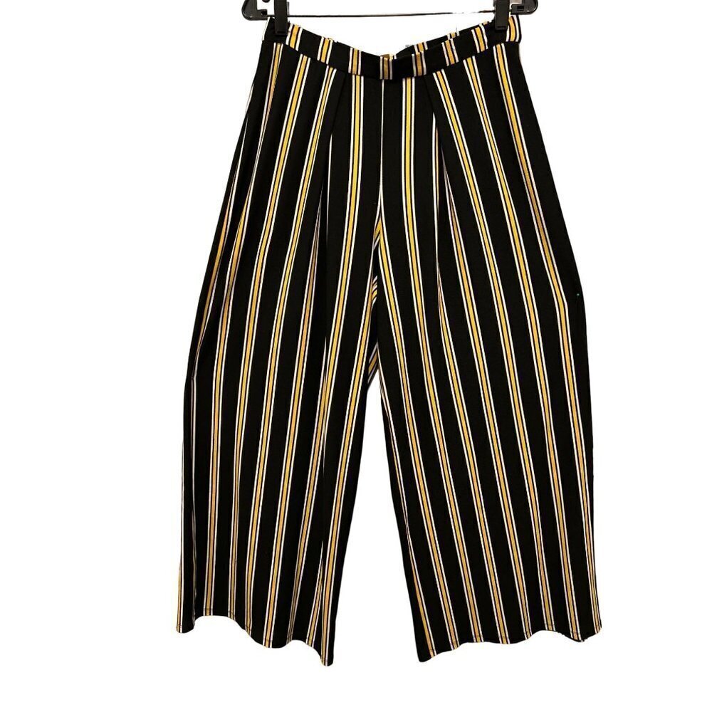Women's Size Med Wide Leg Casual Pants in Blue Yellow stripes